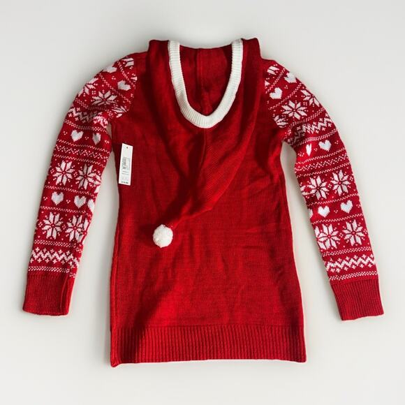 No Boundaries Santa Don’t Judge Me Red Hooded Christmas Sweater Sequins XS - Picture 2 of 9